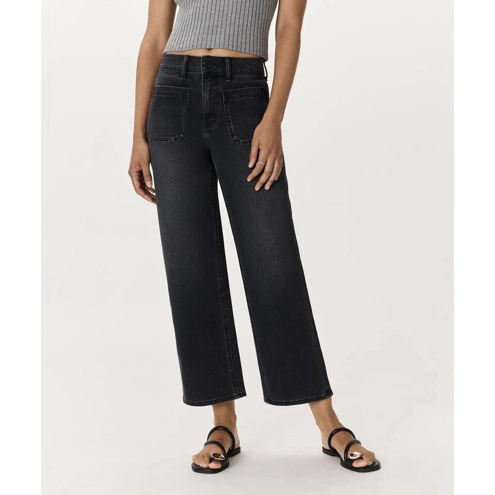 Quince Bella Stretch Patch Pocket Wide Leg Jeans Faded Black Women's Size 28